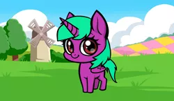 Size: 1024x600 | Tagged: safe, derpibooru import, oc, oc:lindo mentiroso, unofficial characters only, alicorn, pony, fanfic:legend of pyrrhia, alicorn oc, dragonblood, female, solo, windmill