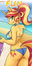 Size: 918x1846 | Tagged: anthro, artist:ambris, ass, bikini, breasts, bunset shimmer, busty sunset shimmer, clothes, cropped, derpibooru import, edit, female, meme, ponytail, solo, solo female, suggestive, sunset shimmer, swimsuit, wow! glimmer