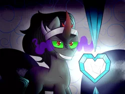 Size: 4000x3000 | Tagged: safe, artist:itssopanda, derpibooru import, king sombra, pony, unicorn, crystal heart, evil grin, grin, looking at you, male, smiling, solo, sombra eyes, stallion