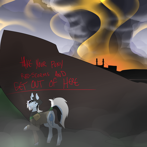 Size: 2800x2800 | Tagged: safe, artist:cymek, derpibooru import, oc, oc:taylorpone, unofficial characters only, pony, unicorn, blowout, blowout soon fellow stalker, male, solo, stalker, throwing some fallout shade, white hair