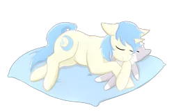 Size: 1520x984 | Tagged: safe, artist:foxhat94, deleted from derpibooru, derpibooru import, oc, oc:celestial charm, unofficial characters only, pony, unicorn, cuddling, femboy, male, plushie, sleeping, sleepy, solo