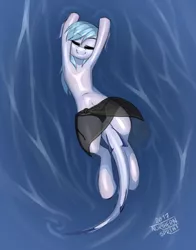 Size: 1280x1629 | Tagged: armpits, artist:northernsprint, clothes, derpibooru import, female, fins, oc, oc:hatii, on back, original species, sarong, see-through, shark pony, solo, solo female, suggestive, swimming, swimsuit, unofficial characters only