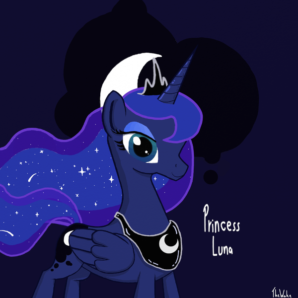 Size: 900x900 | Tagged: artist:thewake96, cutie mark, derpibooru import, digital art, jewelry, princess luna, regalia, safe, smiling, solo, wallpaper