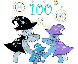 Size: 957x787 | Tagged: safe, artist:dekomaru, derpibooru import, trixie, oc, oc:iniduoh, oc:nebula, pony, unicorn, tumblr:ask twixie, ask, baby, baby pony, colt, father and daughter, female, grandfather and grandchild, magical lesbian spawn, male, mare, milestone, mother and son, offspring, parent:trixie, parent:twilight sparkle, parents:twixie, rearing, stallion, tumblr