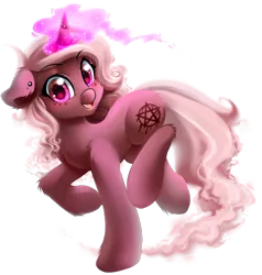 Size: 1570x1650 | Tagged: safe, artist:meotashie, derpibooru import, oc, oc:crona, unofficial characters only, pony, unicorn, commission, female, glowing horn, magic, mare, simple background, smiling, solo, transparent background