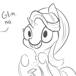 Size: 792x792 | Tagged: safe, artist:tjpones, derpibooru import, starlight glimmer, pony, unicorn, calarts, chest fluff, communism, dialogue, flag, grayscale, grin, hammer and sickle, hoof hold, monochrome, offscreen character, s5 starlight, simple background, smiling, solo, soviet union, squee, stalin glimmer, thin-line style, this will end in communism, white background, wide eyes