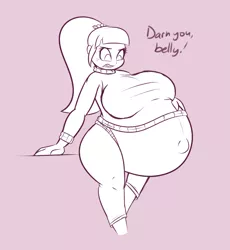 Size: 1429x1553 | Tagged: suggestive, artist:funble, derpibooru import, sour sweet, equestria girls, belly, belly button, big belly, big breasts, breasts, busty sour sweet, clothes, female, hyper, hyper pregnancy, monochrome, outie belly button, pregnant, solo, solo female, sweater