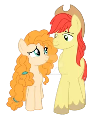 Size: 1280x1394 | Tagged: safe, artist:creepypastafran, derpibooru import, bright mac, pear butter, pony, the perfect pear, brightbutter, female, male, shipping, simple background, straight, transparent background, watermark