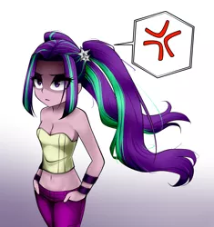 Size: 1220x1300 | Tagged: safe, artist:nekojackun, derpibooru import, aria blaze, equestria girls, rainbow rocks, angry, bare shoulders, belly button, breasts, cleavage, clothes, female, hands in pockets, intimidating, midriff, simple background, sleeveless, solo, strapless, tube top, walking, white background