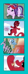 Size: 2714x7022 | Tagged: safe, artist:pony4koma, derpibooru import, starlight glimmer, trixie, pony, all bottled up, absurd resolution, anger magic, clone, comic, cookie, dragon ball z, evil grin, exclamation point, food, food transformation, grin, imminent vore, interrobang, magic, majin buu, question mark, reference, screaming, smiling, starkie glimmer, transformation