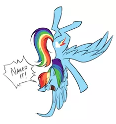 Size: 750x800 | Tagged: safe, artist:its-gloomy, derpibooru import, rainbow dash, pegasus, pony, dialogue, excited, happy, nailed it, simple background, white background, wing-ups
