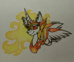 Size: 2334x1972 | Tagged: safe, artist:raritylover152, derpibooru import, daybreaker, alicorn, pony, a royal problem, ear fluff, female, helmet, mare, simple background, smiling, solo, traditional art, white background