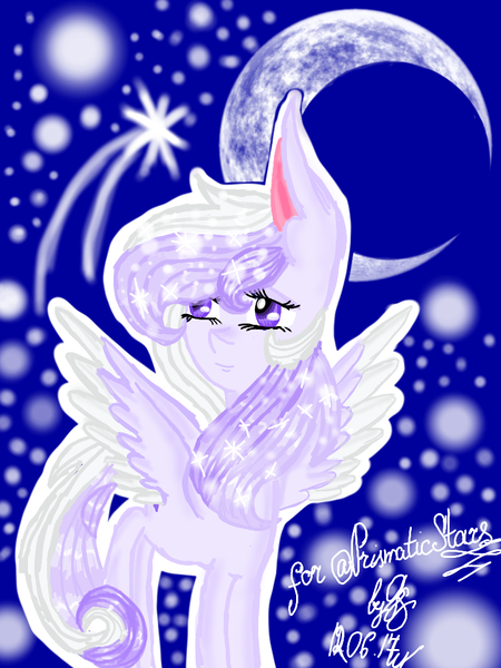 Size: 768x1024 | Tagged: safe, artist:galaxysultan, derpibooru import, oc, oc:starstorm slumber, unofficial characters only, pegasus, pony, cute, female, moon, shooting star, solo, stars