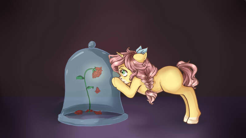 Size: 1280x720 | Tagged: safe, artist:rosewend, derpibooru import, oc, oc:rosie, unofficial characters only, pony, beauty and the beast, flower, gradient background, reference, rose, solo