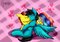 Size: 4960x3508 | Tagged: safe, artist:shamy-crist, derpibooru import, oc, oc:alex, unofficial characters only, earth pony, pegasus, pony, absurd resolution, gay, heart, high res, kissing, male