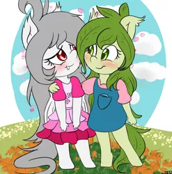 Size: 2300x2324 | Tagged: safe, artist:freefraq, derpibooru import, oc, oc:flower, oc:lai chi, unofficial characters only, anthro, bat pony, bat pony oc, chibi, clothes, cute, dress