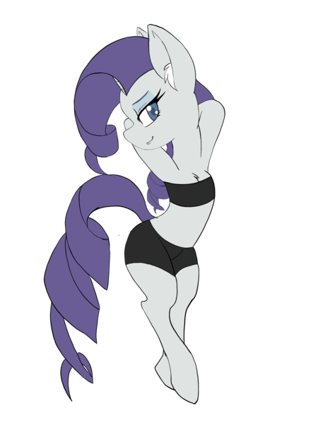 Size: 3024x4032 | Tagged: safe, artist:steelsoul, derpibooru import, rarity, pony, unicorn, absurd resolution, bandeau, chest fluff, clothes, female, looking at you, mare, midriff, shorts, solo, sports shorts