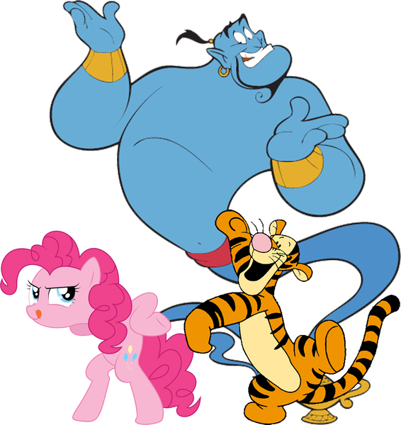 Size: 1710x1813 | Tagged: safe, artist:conthauberger, derpibooru import, pinkie pie, genie, pony, crossover, sidekick, tigger