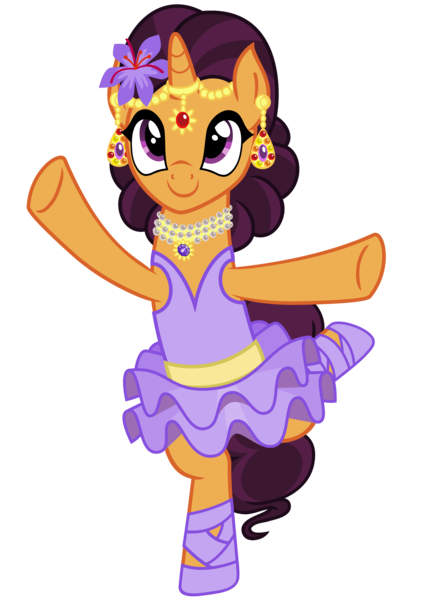 Size: 2200x3050 | Tagged: safe, artist:cheezedoodle96, derpibooru import, saffron masala, pony, unicorn, a royal problem, .svg available, alternate hairstyle, balancing, ballerina, bindi, braid, braided tail, clothes, ear piercing, earring, female, flower, flower in hair, horn ring, indian, jewelry, mare, necklace, piercing, safferina, simple background, skirt, solo, svg, transparent background, tutu, twilarina, vector