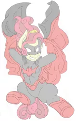 Size: 1962x3105 | Tagged: safe, artist:blackbewhite2k7, derpibooru import, cherry jubilee, pony, batwoman, clothes, costume, crossover, katherine kane, sketch, solo, wip