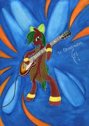 Size: 1700x2402 | Tagged: safe, artist:crystalightrocket, derpibooru import, oc, unofficial characters only, pony, gibson, guitar, les paul, mixed media