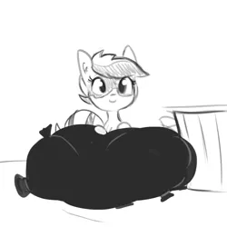 Size: 720x720 | Tagged: safe, artist:tjpones, derpibooru import, oc, oc:bandy cyoot, unofficial characters only, pony, raccoon, raccoon pony, ear fluff, grayscale, monochrome, simple background, solo, trash bag, trash can, white background