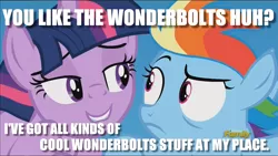 Size: 1200x675 | Tagged: safe, derpibooru import, rainbow dash, twilight sparkle, twilight sparkle (alicorn), alicorn, pony, i need an adult, image macro, lies, meme, stranger danger, twilight is a foal fiddler