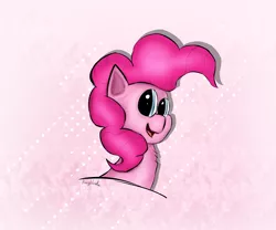 Size: 3000x2500 | Tagged: safe, artist:rainyvisualz, derpibooru import, pinkie pie, earth pony, pony, abstract background, bust, chest fluff, happy, portrait, shading, solo