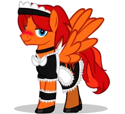 Size: 1690x1547 | Tagged: safe, artist:goldenfoxda, derpibooru import, oc, oc:goldenfox, unofficial characters only, pegasus, pony, blushing, bow, choker, clothes, crossdressing, cutie, flats, maid, maid headdress, male, shoes, simple background, skirt, slippers, solo, stallion, stockings, thigh highs, transparent background, trap, vector