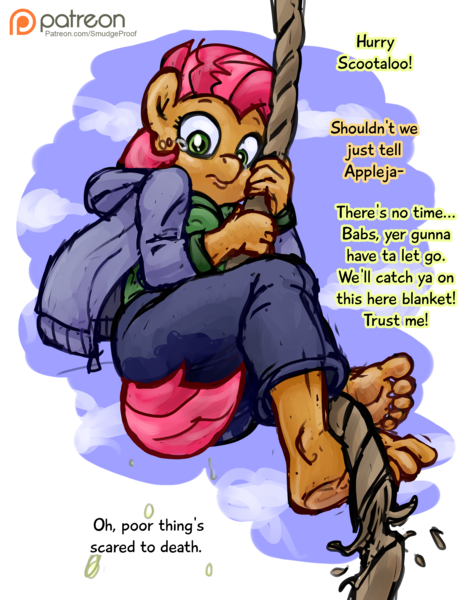 Size: 3913x5000 | Tagged: absurd resolution, accident, anthro, artist:smudge proof, babs peed, babs seed, barefoot, breasts, clothes, crying, derpibooru import, dialogue, drip, dripping, fear, fear wetting, feet, female, hoodie, implied apple bloom, implied cmc, implied cutie mark crusaders, implied scootaloo, implied sweetie belle, low angle, older, patreon, patreon logo, patreon sketch, pissing, plantigrade anthro, rope, scared, simple background, sketch, sky, soles, solo, suggestive, teenager, this will end in tears, toes, transparent background, urine, wetting