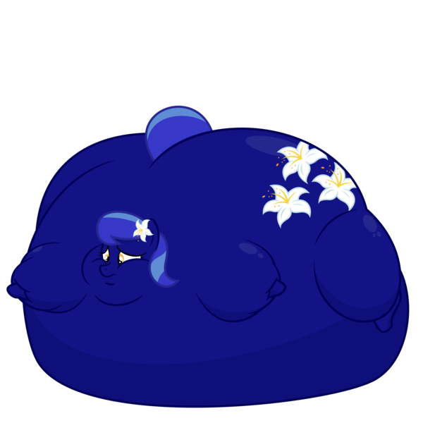 Size: 7000x7000 | Tagged: questionable, artist:worstsousaphonehorse, derpibooru import, lily, lily valley, earth pony, pony, absurd resolution, belly, belly bed, blueberry inflation, female, huge butt, immobile, impossibly large belly, impossibly large butt, inflation, large butt, lilyberry valley, simple background, solo, solo female, transparent background