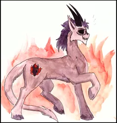 Size: 600x633 | Tagged: safe, artist:veda, derpibooru import, oc, ponified, unofficial characters only, demon pony, pony, furryguys, male, side view, solo, traditional art, watercolor painting