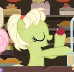 Size: 328x321 | Tagged: safe, derpibooru import, screencap, granny smith, earth pony, pony, the perfect pear, adorasmith, cropped, cute, happy, solo, young granny smith
