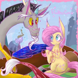 Size: 1536x1536 | Tagged: safe, artist:alicekiryu394, derpibooru import, discord, fluttershy, discoshy, female, food, male, shipping, straight, tea