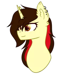 Size: 1214x1440 | Tagged: safe, artist:despotshy, derpibooru import, oc, oc:mh, ponified, unofficial characters only, pony, unicorn, bust, ear piercing, female, mare, piercing, portrait, simple background, solo, transparent background