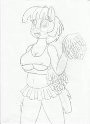 Size: 2542x3484 | Tagged: anthro, artist:pananovich, belly, belly button, big breasts, breasts, busty windy whistles, cheerleader, derpibooru import, erect nipples, female, freckles, mela, milf, nipples, sketch, solo, solo female, suggestive, traditional art, windy whistles