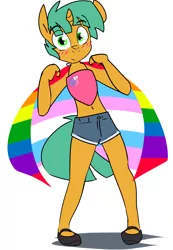 Size: 2000x2897 | Tagged: anthro, artist:kryptchild, camisole, clothes, derpibooru import, female, gay pride flag, glitter shell, lgbt, lovewins, pride, pride flag, safe, shorts, snails, solo, transgender, transgender pride flag, trans girl