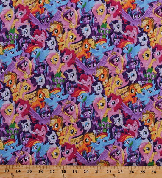 Size: 907x1000 | Tagged: safe, derpibooru import, applejack, fluttershy, pinkie pie, princess cadance, rainbow dash, rarity, spike, twilight sparkle, twilight sparkle (alicorn), alicorn, dragon, earth pony, pegasus, pony, unicorn, my little pony: the movie, ebay, fabric, irl, mane six, merchandise, multeity, pattern, photo, so much pony, sparkle sparkle sparkle