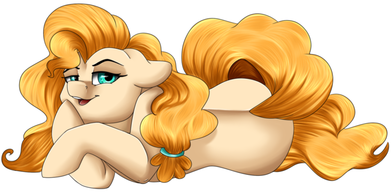 Size: 1024x511 | Tagged: safe, artist:crecious, derpibooru import, pear butter, earth pony, pony, the perfect pear, female, looking at you, mare, simple background, smiling, solo, transparent background