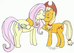 Size: 4502x3267 | Tagged: safe, artist:willtngl, derpibooru import, applejack, fluttershy, pony, absurd resolution, appleshy, female, hug, lesbian, shipping