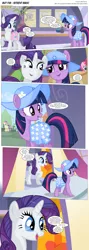 Size: 3300x9227 | Tagged: safe, artist:perfectblue97, derpibooru import, bon bon, button mash, lyra heartstrings, pinkie pie, rarity, sunny daze, sweetie drops, twilight sparkle, earth pony, pony, comic:without magic, absurd resolution, blank flank, clothes, comic, earth pony twilight, poster, spa