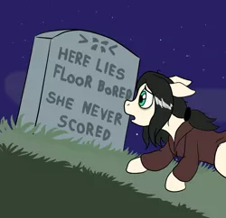 Size: 992x960 | Tagged: safe, artist:scraggleman, derpibooru import, oc, oc:floor bored, unofficial characters only, pony, beavis and butthead, clothes, gravestone, he never scored, hoodie, parody, solo, stars