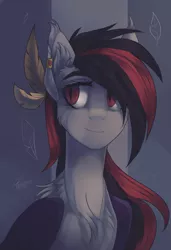 Size: 2193x3200 | Tagged: safe, artist:orfartina, derpibooru import, oc, oc:dark lightning, unofficial characters only, bat pony, pony, commission, ear piercing, female, mare, piercing, red eyes, slit eyes, smiling, solo