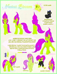 Size: 2550x3300 | Tagged: safe, artist:overlord pony, derpibooru import, oc, oc:nuclear blossom, unofficial characters only, crystal pony, pony, unicorn, androgynous, filly, neopronouns, nonbinary, reference sheet, wet mane