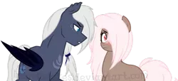 Size: 1024x468 | Tagged: safe, artist:ipandacakes, derpibooru import, oc, oc:chronos, oc:coco blossom, unofficial characters only, bat pony, earth pony, pony, blushing, female, male, mare, parent:doctor whooves, parent:fluttershy, parent:princess luna, parent:unnamed oc, parents:canon x oc, parents:doctorshy, simple background, stallion, transparent background