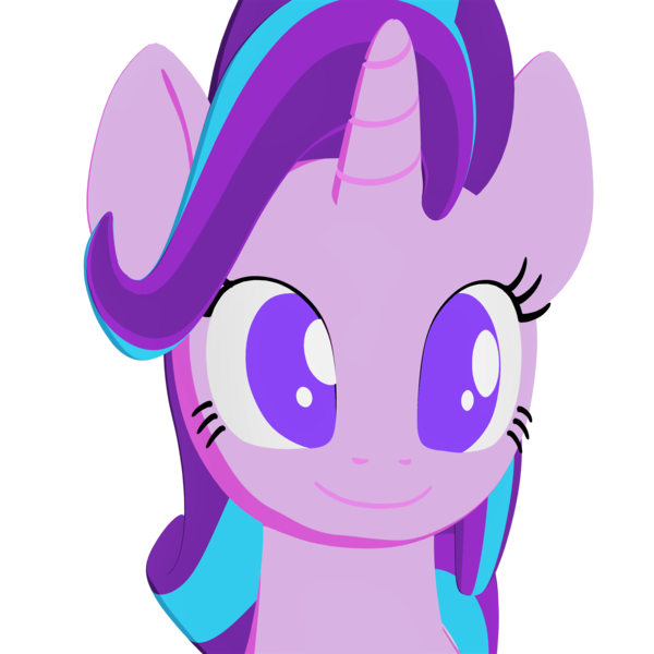 Size: 2160x2160 | Tagged: safe, artist:galawaille, derpibooru import, starlight glimmer, pony, unicorn, 3d, blender, bust, cel shading, female, mare, no pupils, simple background, smiling, solo, transparent background