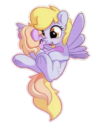 Size: 1100x1400 | Tagged: safe, artist:bobdude0, derpibooru import, derpy hooves, dinky hooves, pegasus, pony, unicorn, boop, cute, derpabetes, dinkabetes, duo, equestria's best mother, female, filly, flying, headcanon, mare, mother and daughter, noseboop, simple background, transparent background, underhoof