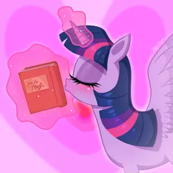 Size: 900x900 | Tagged: safe, artist:leffenkitty, derpibooru import, twilight sparkle, twilight sparkle (alicorn), alicorn, pony, bibliophile, blushing, book, cargo ship, eyes closed, female, heart, imminent kissing, levitation, magic, shipping, spread wings, telekinesis, that pony sure does love books, twibook, wings