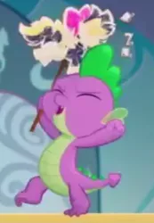 Size: 443x639 | Tagged: cropped, derpibooru import, dragon, excited, eyes closed, male, my little pony: the movie, safe, screencap, solo, songbird serenade, spike