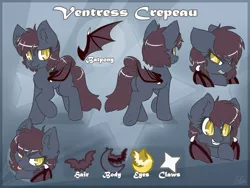 Size: 1800x1350 | Tagged: safe, artist:sapphfyr, derpibooru import, oc, oc:ventress, unofficial characters only, bat pony, pony, reference sheet, solo